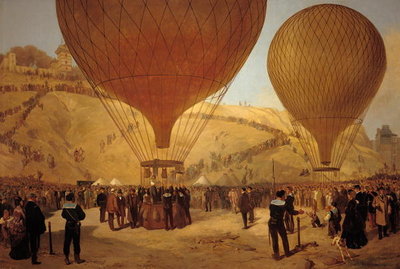 The Departure of Leon Michel Gambetta (1838-82) in the Balloon 'L'Armand-Barbes', 7 October 1870 (oil on canvas) by Jules Didier - print