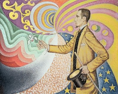 Opus 217. Against the Enamel of a Background Rhythmic with Beats and Angles, Tones and Tints, Portrait of Felix Feneon in 1890 (oil on canvas) by Paul Signac - print