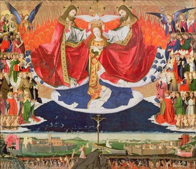 The Coronation of the Virgin, completed 1454 (oil on panel) by Enguerrand Quarton - print