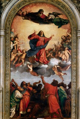The Assumption of the Virgin, 1516-18 (oil on canvas) by Titian - print