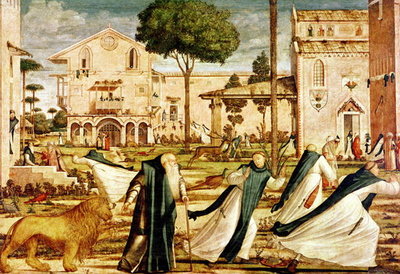 St. Jerome and Lion in the Monastery, 1501-09 (oil on canvas) by Vittore Carpaccio - print
