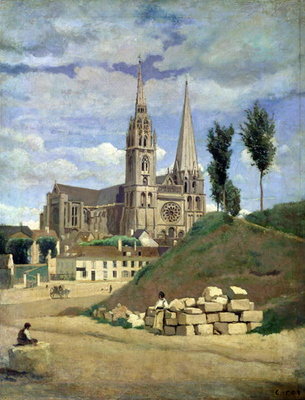 Chartres Cathedral, 1830 (oil on canvas) by Jean Baptiste Camille Corot - print