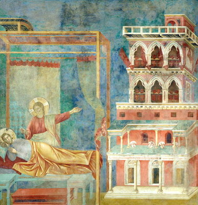 St. Francis Dreams of a Palace full of Weapons, 1297-99 (fresco) by Giotto di Bondone - print