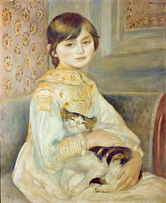 Julie Manet with Cat, 1887 (oil on canvas) by Pierre Auguste Renoir - print