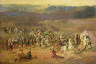The Capture of the Retinue of Abd-el-Kader (1808-83) or, The Battle of Isly on August 14th, 1844, 1844-63 (oil on canvas) by Emile Jean Horace Vernet - print