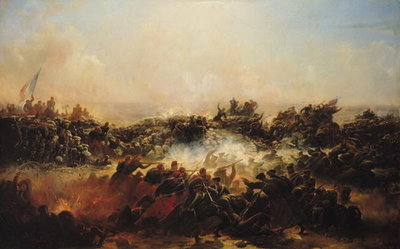 The Battle of Sebastopol, right hand section of triptych, after 1855 (oil on canvas) (see also 70337 &amp; 70338) by Jean Charles Langlois - print