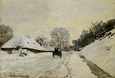 The Cart, or Road under Snow at Honfleur, 1865 (oil on canvas) by Claude Monet - print