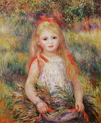 Little Girl Carrying Flowers, or The Little Gleaner, 1888 (oil on canvas) by Pierre Auguste Renoir - print
