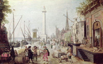 The Ancient Port of Antwerp (oil on canvas) by Sebastien Vrancx - print