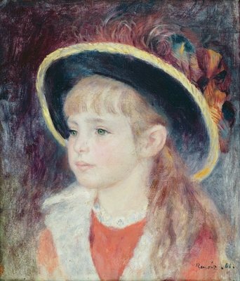 Portrait of a Young Girl in a Blue Hat, 1881 (oil on canvas) by Pierre Auguste Renoir - print