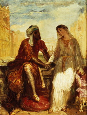 Othello and Desdemona in Venice, 1850 (oil on panel) by Theodore Chasseriau - print