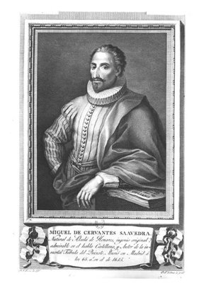 Portrait of Miguel de Cervantes Saavedra (1547-1616) engraved by Fernando Selma (1752-1810) (engraving) (b/w photo) by Gregorio Ferro - print