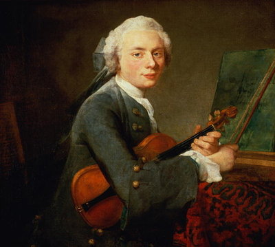 Fine Art Print of Young Man with a Violin, or Portrait of Charles Theodose Godefroy by Jean-Baptiste Simeon Chardin