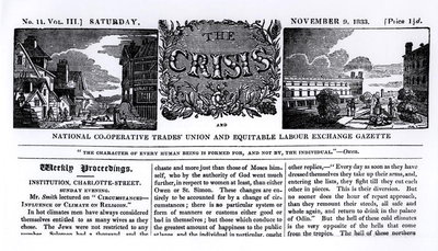 Front page of the 'National Co-operative Trades' Union and Equitable Labour Exchange Gazette', 9 November 1833 (engraving) (b/w photo) by English School - print