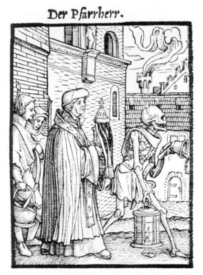 Fine Art Print of Death and the Parish Priest, from 'The Dance of Death', engraved by Hans Lutzelburger, c.1538 by Hans Holbein The Younger