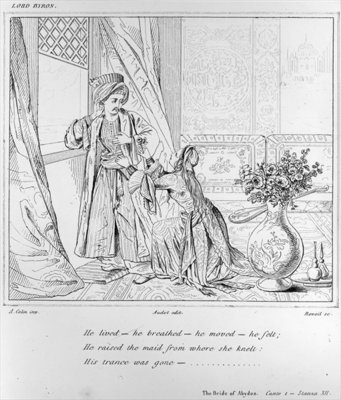 Scene from The Bride of Abydos by Lord Byron (engraving) (b/w photo) by Alexandre Colin - print