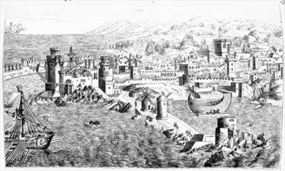 Fine Art Print of Map of the Island of Rhodes, reproduced in 'Le Chevalerie et les Croisades' by Paul Lacroix, 1886 by Erhard Reuwich