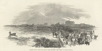 Easter Hunt with the Royal Stag Hounds: the Meet at Stoke Common, from 'The Illustrated London News', 29th March 1845 (engraving) by English School - print