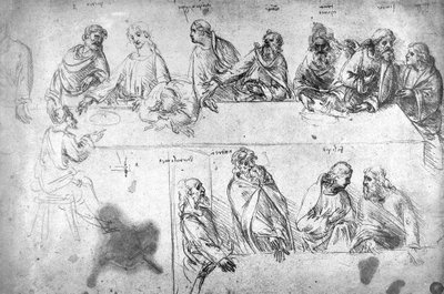 Preparatory drawing for the Last Supper (sepia ink on linen paper) by Leonardo da Vinci - print