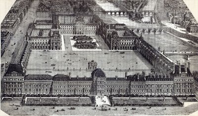 Modern view of the Tuileries and the Louvre, Paris, 1845 (engraving) by English School - print