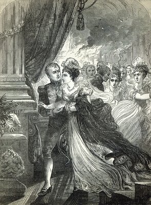 Napoleon and Marie-Louise escaping from the fire at the ball given on July 1st, 1810, by the Austrian Ambassador in honour of the marriage of the imperial couple (engraving) by English School - print