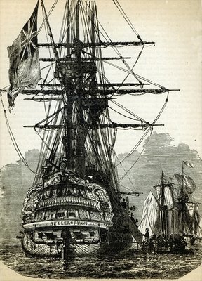 Napoleon surrendering to Captain Maitland in 1808 on board the Bellerophon (engraving) by English School - print