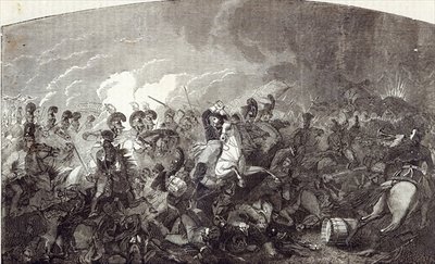 Fine Art Print of Charge of Lord Somerset's Heavy Brigade at Waterloo, and total rout of the French Army, illustration from 'Cassell's Illustrated History of England' by English School