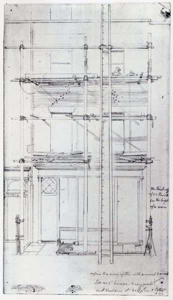 The exterior of Issac's House being painted, 1843 (pencil on paper) by George the Elder Scharf - print