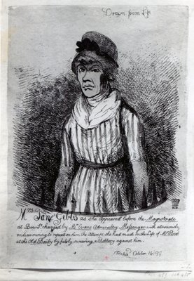 Fine Art Print of Mrs. Jane Gibbs as she appeared before the Magistrate, 1799 by English School