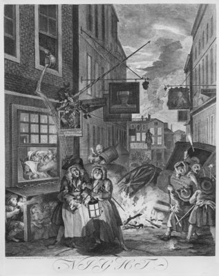 Fine Art Print of Times of the Day, Night, 1738 by William Hogarth