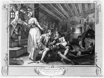 Fine Art Print of The Idle 'Prentice Betrayed by a Prostitute, plate IX of 'Industry and Idleness', 1747 by William Hogarth