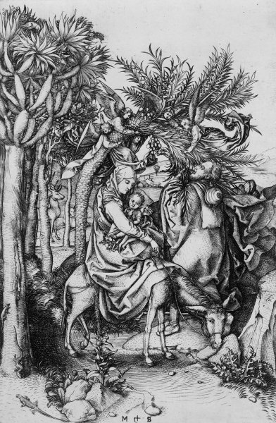 The Flight into Egypt (engraving) by Martin Schongauer - print