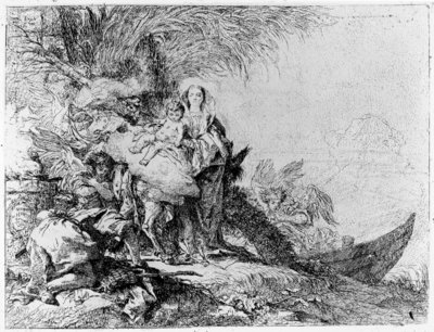 The Flight into Egypt, c.1750 (etching) by Domenico Tiepolo - print
