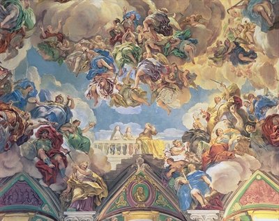 Triumph of the Hapsburgs (lower section of ceiling) by Luca Giordano - print