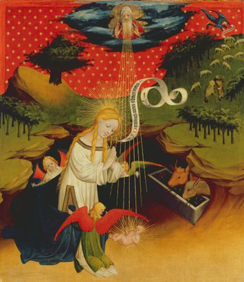 The Nativity, panel from the St. Thomas Altar from St. John's Church, Hamburg, begun in 1424 (tempera &amp; oil on panel) by Master Francke - print