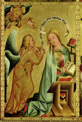Fine Art Print of The Annunciation from the High Altar of St. Peter's in Hamburg, the Grabower Altar, 1383 by Master Bertram of Minden