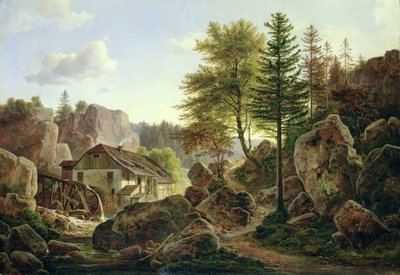 Fine Art Print of A Watermill in the Vosges near Ribanville, 1836 by Carl Morgenstern