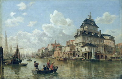 Fine Art Print of The Boat House at Hamburg Harbour, 1850 by Valentin Ruths