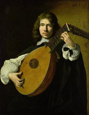 The Lute-Player (oil on canvas) by French School - print