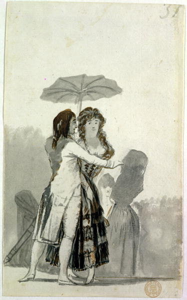 Couple with a Parasol (w/c on paper) by Francisco Jose de Goya y Lucientes - print