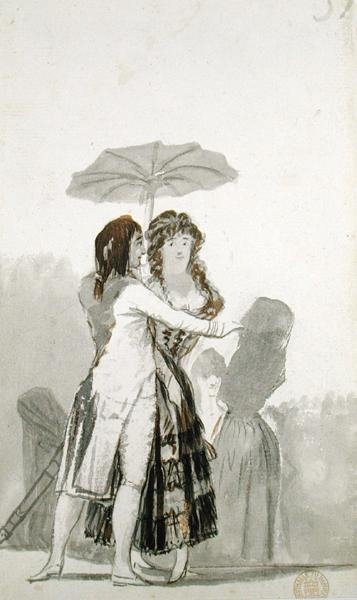 Couple with a Parasol, 1797 (black and grey pencil on paper) by Francisco Jose de Goya y Lucientes - print