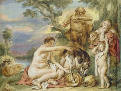 Jupiter as a Child (ink and w/c on paper) by Jacob Jordaens - print
