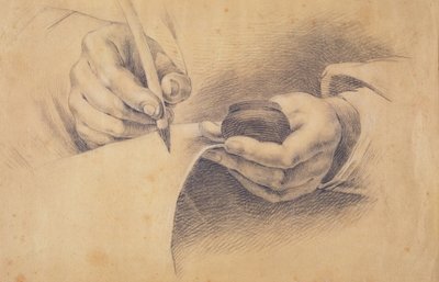 Drawing Hands, 1798 (black chalk heightened with white on brown paper) by Philipp Otto Runge - print