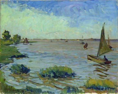 Windy Day on the Elbe, 1911 (oil on canvas) by Richard Dreher - print