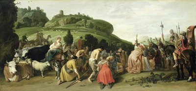 Joseph Receives his Father in Egypt, 1628 (oil on panel) by Nicolaes Moeyaert - print