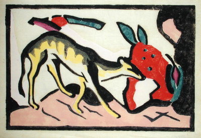 Faultier, 1912 (woodcut) by Franz Marc - print