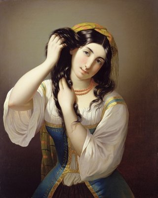 Fine Art Print of A Sicilian Playing with her Hair by Michele Cusa