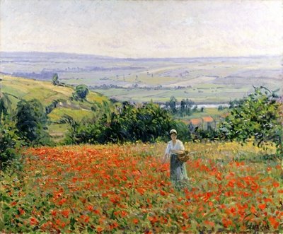 Woman in a Poppy Field (oil on canvas) by Leon Giran-Max - print