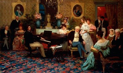 Chopin Playing the Piano in Prince Radziwill's Salon, 1887 (oil on canvas) by Hendrik Siemiradzki - print