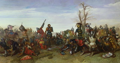 The Battle of Trente in 1350, 1857 (oil on canvas) by Octave Penguilly l'Haridon - print